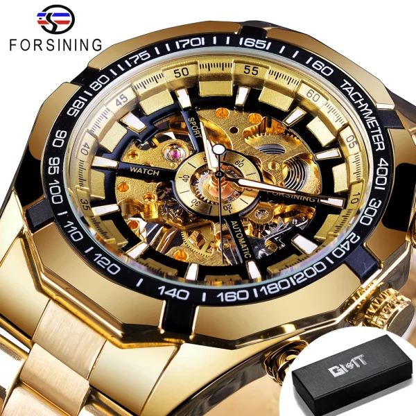 FORSINING Stainless Steel Waterproof Skeleton Watch | Luxury Mechanical Sport Wristwatch | Transparent Design - Image 10