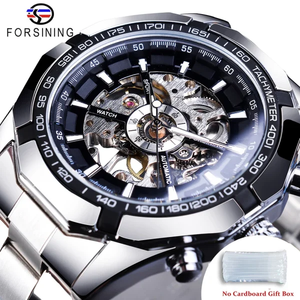 FORSINING Stainless Steel Waterproof Skeleton Watch | Luxury Mechanical Sport Wristwatch | Transparent Design - Image 3