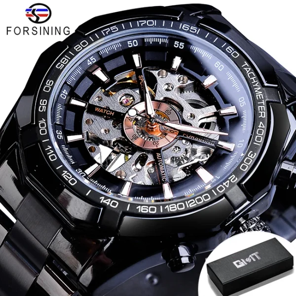 FORSINING Stainless Steel Waterproof Skeleton Watch | Luxury Mechanical Sport Wristwatch | Transparent Design - Image 14