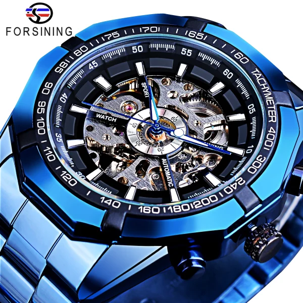 FORSINING Stainless Steel Waterproof Skeleton Watch | Luxury Mechanical Sport Wristwatch | Transparent Design - Image 18