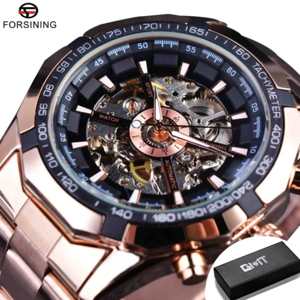 FORSINING Stainless Steel Waterproof Skeleton Watch | Luxury Mechanical Sport Wristwatch | Transparent Design - Image 16