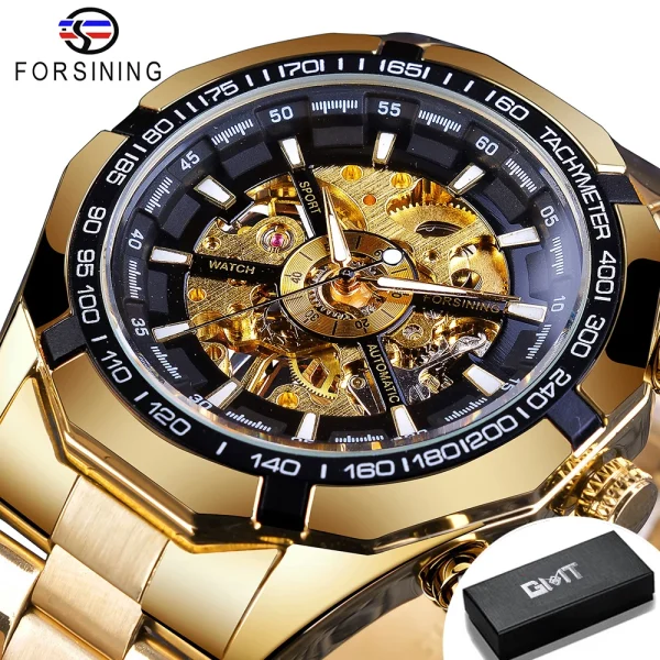 FORSINING Stainless Steel Waterproof Skeleton Watch | Luxury Mechanical Sport Wristwatch | Transparent Design - Image 8