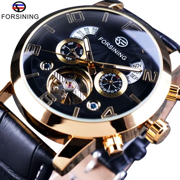 FORSINING Tourbillion Fashion Wave Black Golden Clock | Men's Automatic Mechanical Watch | Luxury Brand with Luminous & Calendar Features - Image 6