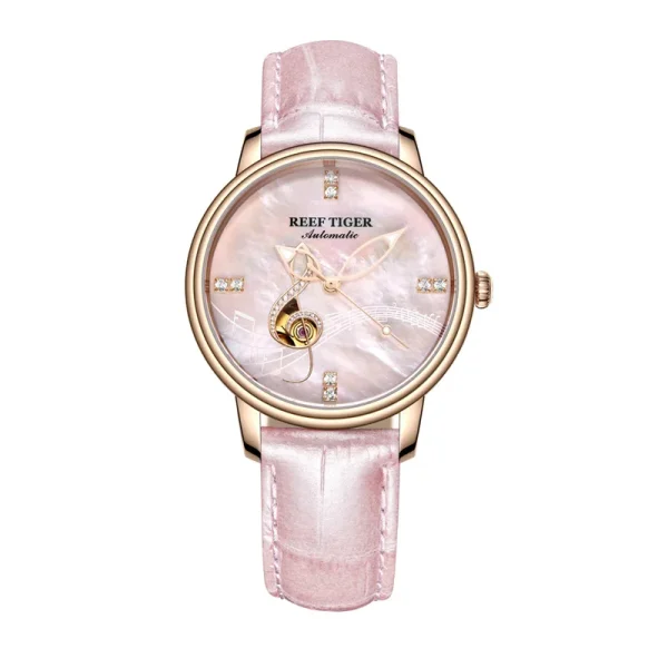 Reef Tiger Pink Dial Musical Notation Watch | Elegant Mechanical Analog Beauty RGA1582 - Image 4