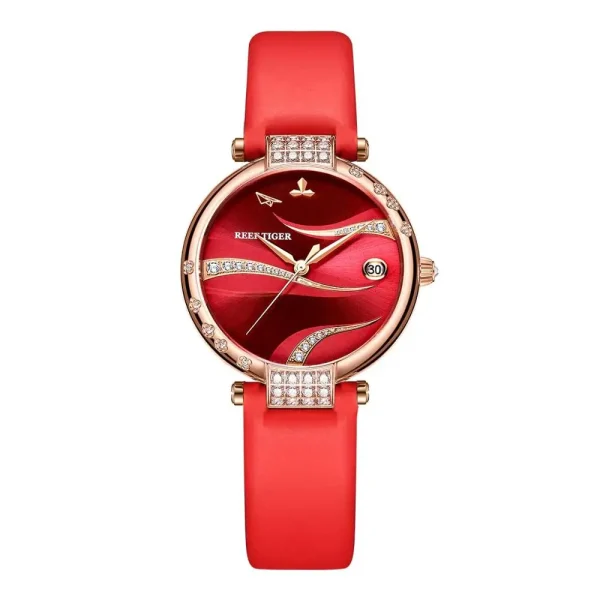 Reef Tiger Diamonds Automatic Watch | Rose Gold Stainless Steel, Red Dial, Fashion & Casual - Image 8