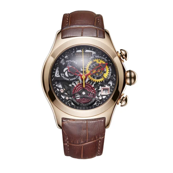 Reef Tiger/RT Sport Steel Skeleton Analog Watch | Genuine Leather Strap, Waterproof RGA7181 - Image 3