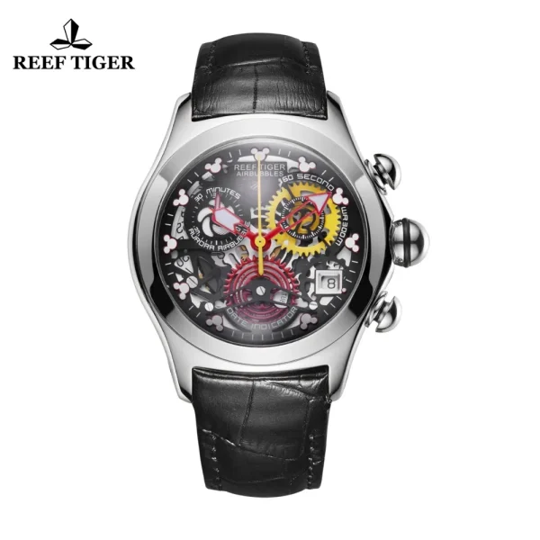 Reef Tiger/RT Sport Steel Skeleton Analog Watch | Genuine Leather Strap, Waterproof RGA7181