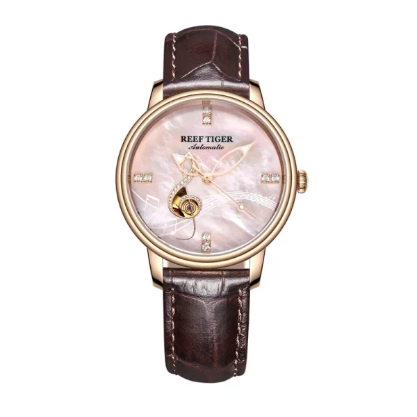 Reef Tiger Pink Dial Musical Notation Watch | Elegant Mechanical Analog Beauty RGA1582 - Image 6