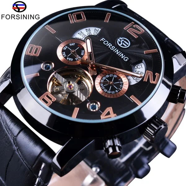 FORSINING Tourbillion Fashion Wave Black Golden Clock | Men's Automatic Mechanical Watch | Luxury Brand with Luminous & Calendar Features - Image 5