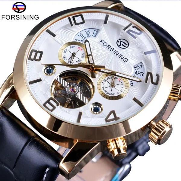 FORSINING Tourbillion Fashion Wave Black Golden Clock | Men's Automatic Mechanical Watch | Luxury Brand with Luminous & Calendar Features - Image 9