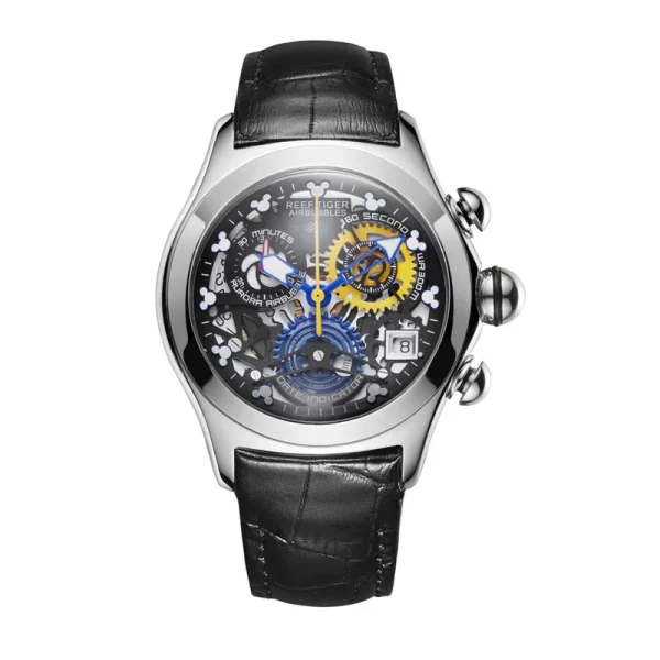 Reef Tiger/RT Sport Steel Skeleton Analog Watch | Genuine Leather Strap, Waterproof RGA7181 - Image 5