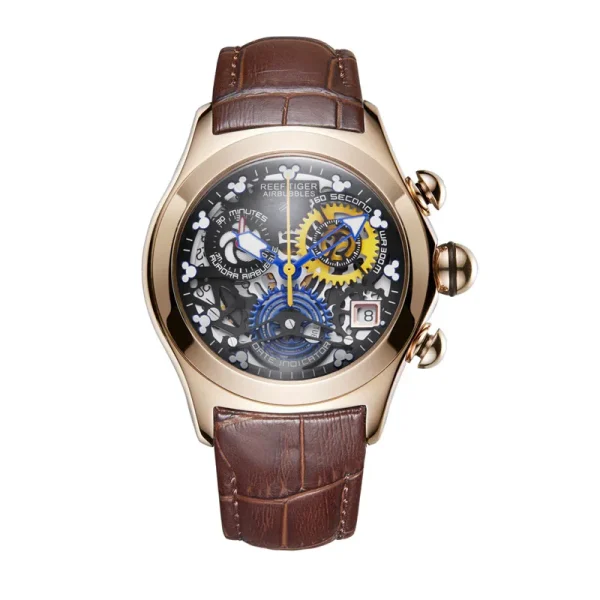 Reef Tiger/RT Sport Steel Skeleton Analog Watch | Genuine Leather Strap, Waterproof RGA7181 - Image 4