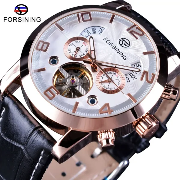 FORSINING Tourbillion Fashion Wave Black Golden Clock | Men's Automatic Mechanical Watch | Luxury Brand with Luminous & Calendar Features - Image 2