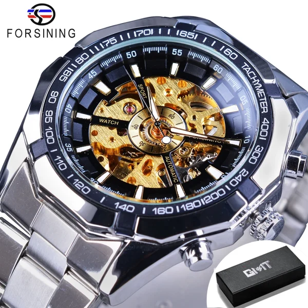 FORSINING Stainless Steel Waterproof Skeleton Watch | Luxury Mechanical Sport Wristwatch | Transparent Design - Image 4