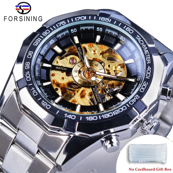 FORSINING Stainless Steel Waterproof Skeleton Watch | Luxury Mechanical Sport Wristwatch | Transparent Design - Image 5