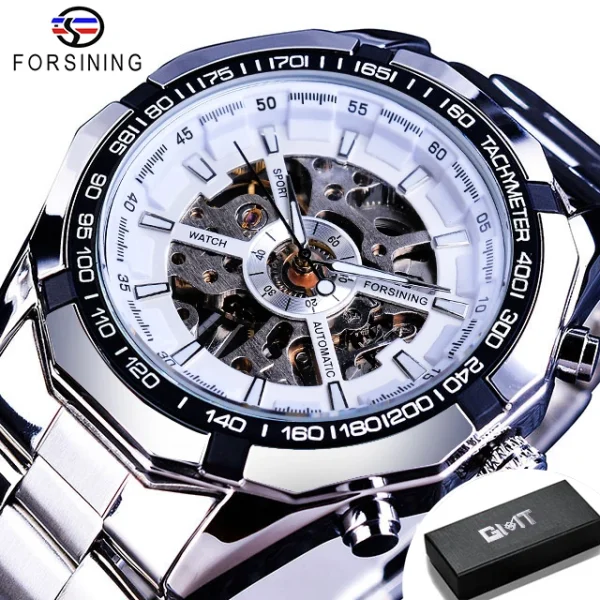 FORSINING Stainless Steel Waterproof Skeleton Watch | Luxury Mechanical Sport Wristwatch | Transparent Design - Image 6