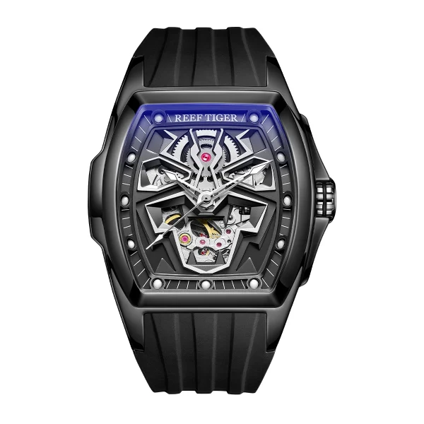 REEF TIGER Panther Automatic Full Black Tonneau Lumious Waterproofc Mechanical Watch RGA3061-LEO - Image 3