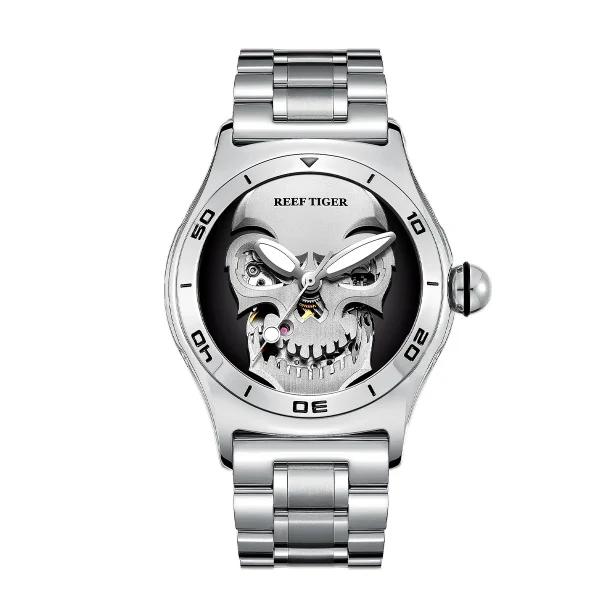 Reef Tiger/RT Luxury Sport Skull Skeleton Automatic Steel Bracelet Watch - RGA70S7