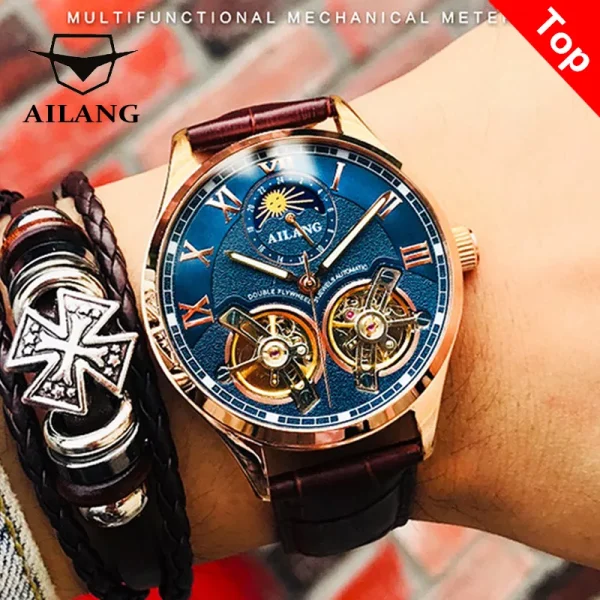 AILANG Original Design Double Flywheel Automatic Mechanical Watch | Fashion Business Luxury | Moon Phase, Luminous, Water Resistant