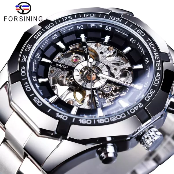 FORSINING Stainless Steel Waterproof Skeleton Watch | Luxury Mechanical Sport Wristwatch | Transparent Design