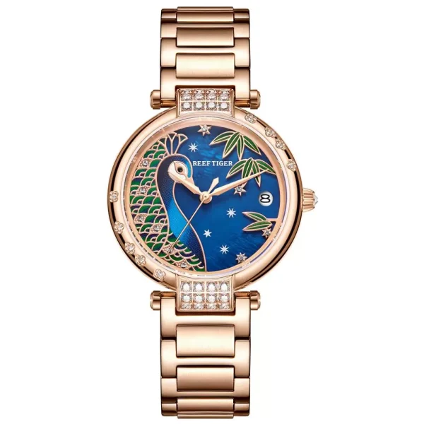 Reef Tiger/RT PEACOCK Luxury Women's Rose Gold Automatic Mechanical Watch RGA1587