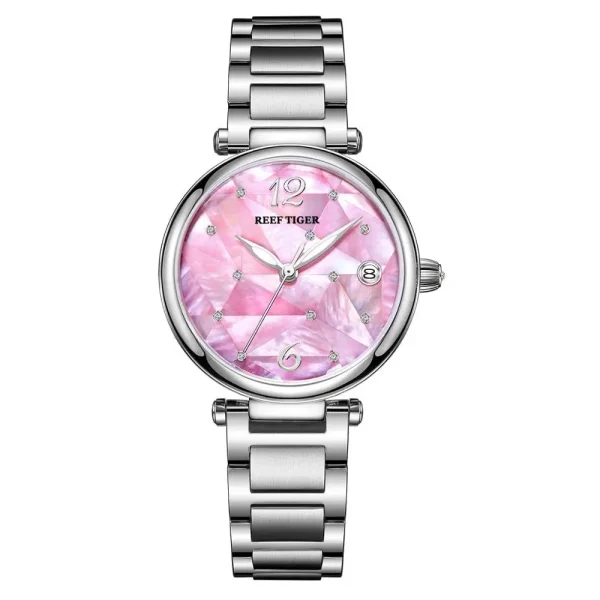 Reef Tiger RT Fashion Ladies Watch Rose Gold Blue Dial Mechanical Watch - Image 4