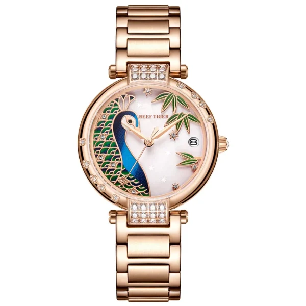 Reef Tiger/RT PEACOCK Luxury Women's Rose Gold Automatic Mechanical Watch RGA1587 - Image 8