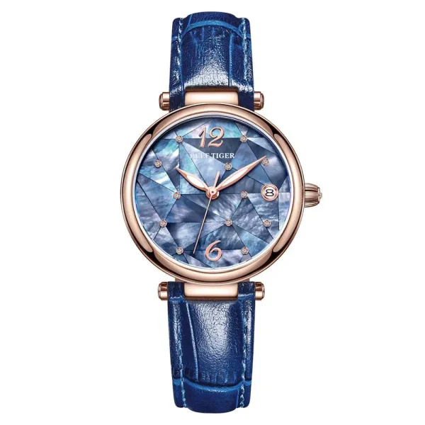 Reef Tiger RT Fashion Ladies Watch Rose Gold Blue Dial Mechanical Watch - Image 2