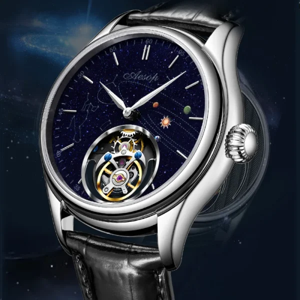 Super AESOP Flying Tourbillon Watch for Men | Milky Way Star Dial | Luxury Steel Band Mechanical Watches