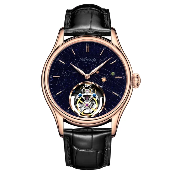 Super AESOP Flying Tourbillon Watch for Men | Milky Way Star Dial | Luxury Steel Band Mechanical Watches - Image 3