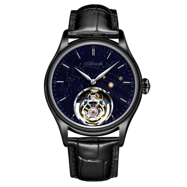 Super AESOP Flying Tourbillon Watch for Men | Milky Way Star Dial | Luxury Steel Band Mechanical Watches - Image 2