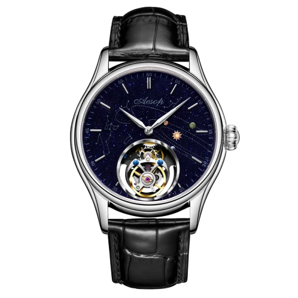 Super AESOP Flying Tourbillon Watch for Men | Milky Way Star Dial | Luxury Steel Band Mechanical Watches - Image 7