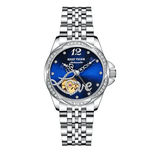 Reef Tiger/RT Luxury Sweet Heart Diamond Women's Steel Bracelet Automatic Watch RGA1583 - Image 4