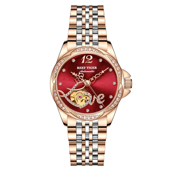 Reef Tiger/RT Luxury Sweet Heart Diamond Women's Steel Bracelet Automatic Watch RGA1583 - Image 2