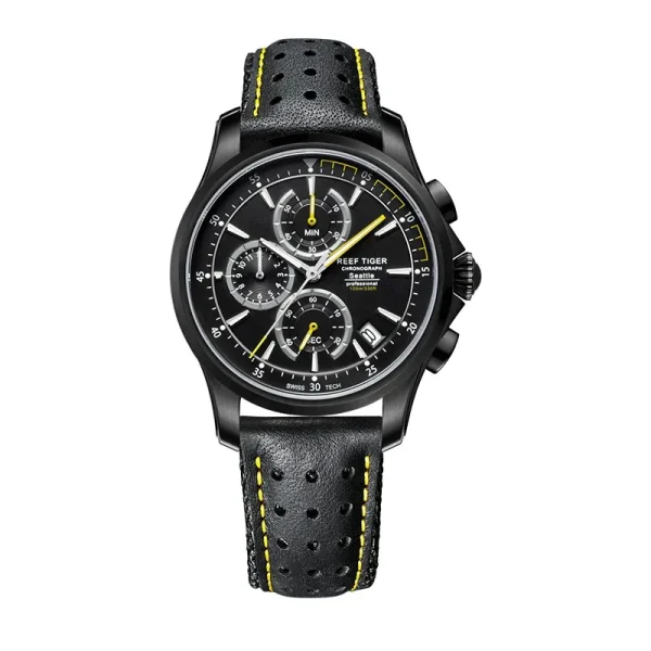 Reef Tiger/RT The Pacific Men's Sport Quartz Watch | Chronograph, Date, Black Steel - RGA1663-BBL - Image 2