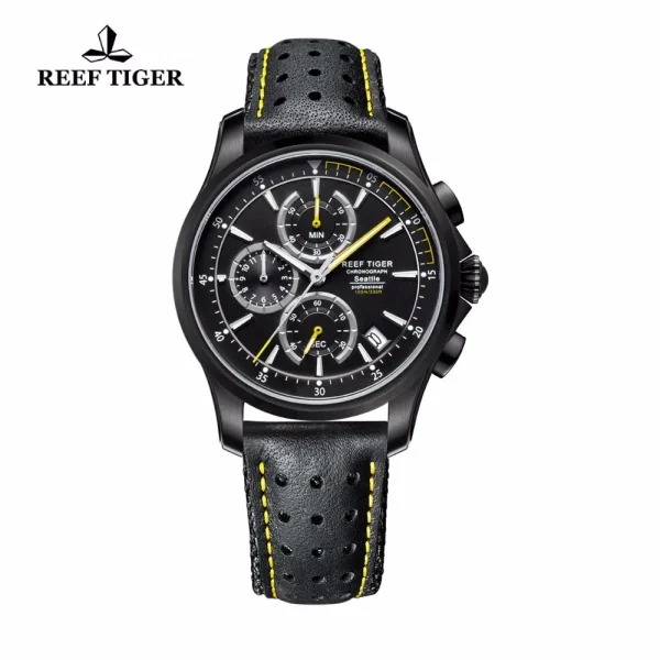 Reef Tiger/RT The Pacific Men's Sport Quartz Watch | Chronograph, Date, Black Steel - RGA1663-BBL