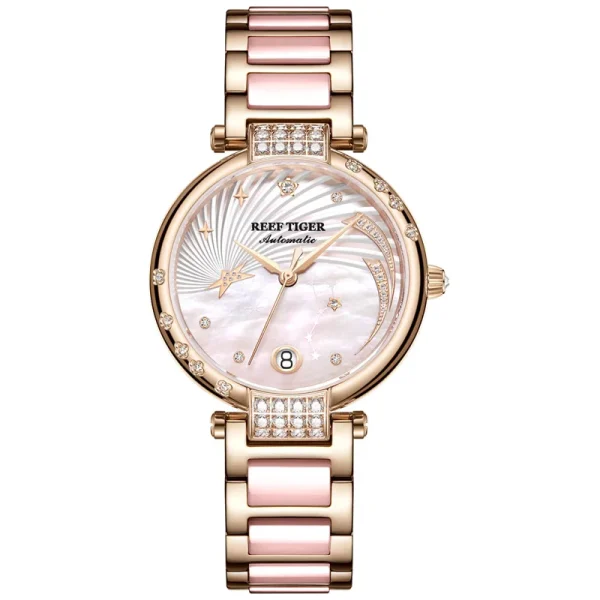 Reef Tiger/RT Star Time Luxury Women's Watch - Ceramic Bracelet Diamond Automatic Mechanical Timepiece RGA1592 - Image 3