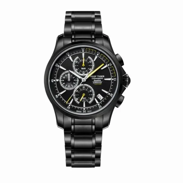 Reef Tiger/RT The Pacific Men's Sport Quartz Watch | Chronograph, Date, Black Steel - RGA1663-BBL - Image 6