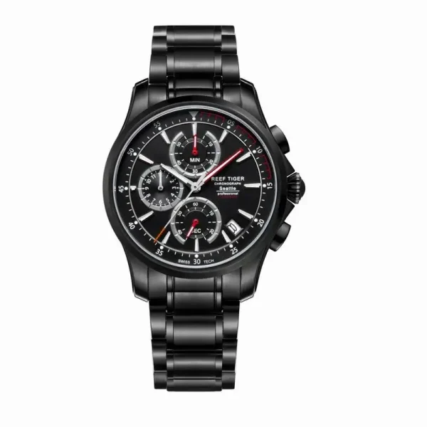 Reef Tiger/RT The Pacific Men's Sport Quartz Watch | Chronograph, Date, Black Steel - RGA1663-BBL - Image 7