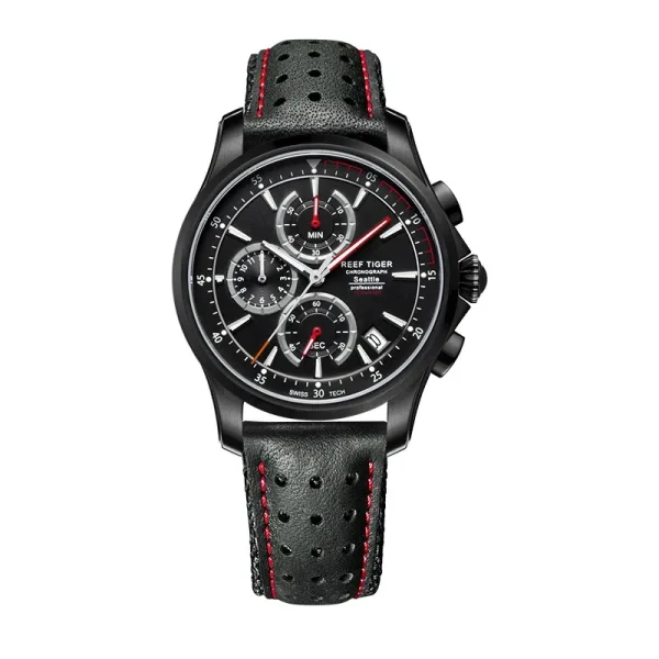 Reef Tiger/RT The Pacific Men's Sport Quartz Watch | Chronograph, Date, Black Steel - RGA1663-BBL - Image 3