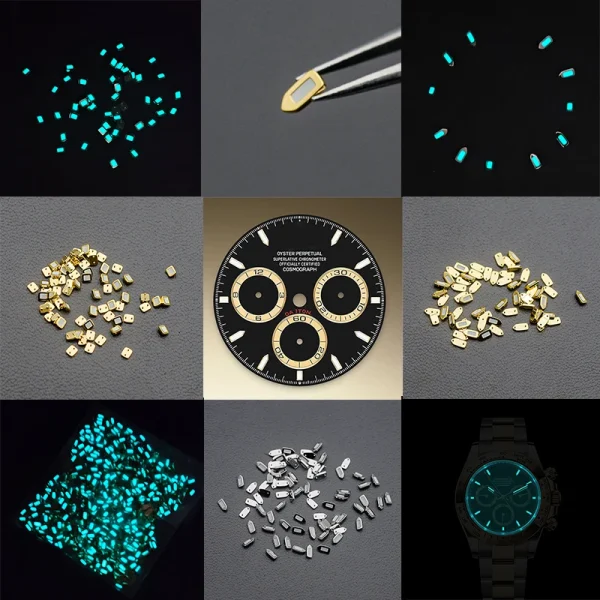 Rolex Daytona and Seiko SKX009 Men's Watch Dial Accessories Aftermarket - Blue Green Luminous Watch Dial Hour Indices Markers SKX007